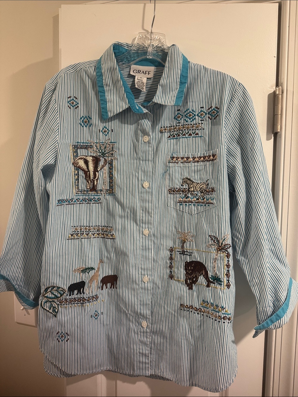 Graff Light Blue Striped Embroidered Button-Down Shirt